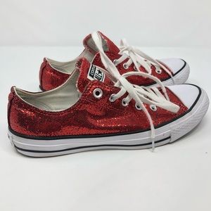converse red sparkle shoes